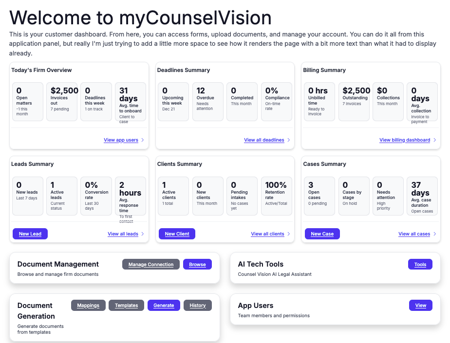 Counsel Vision AI dashboard preview