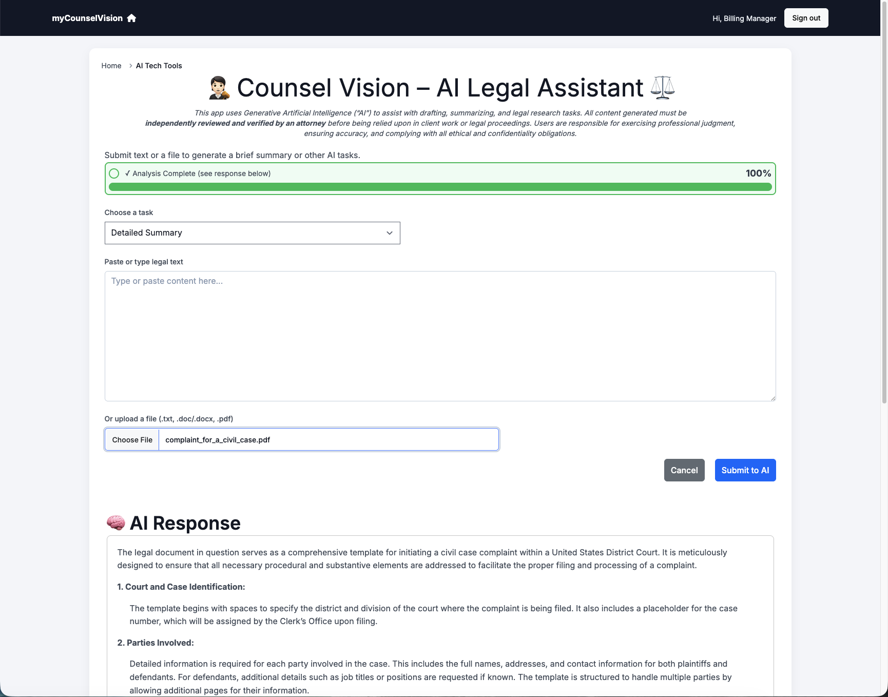 AI legal document summaries